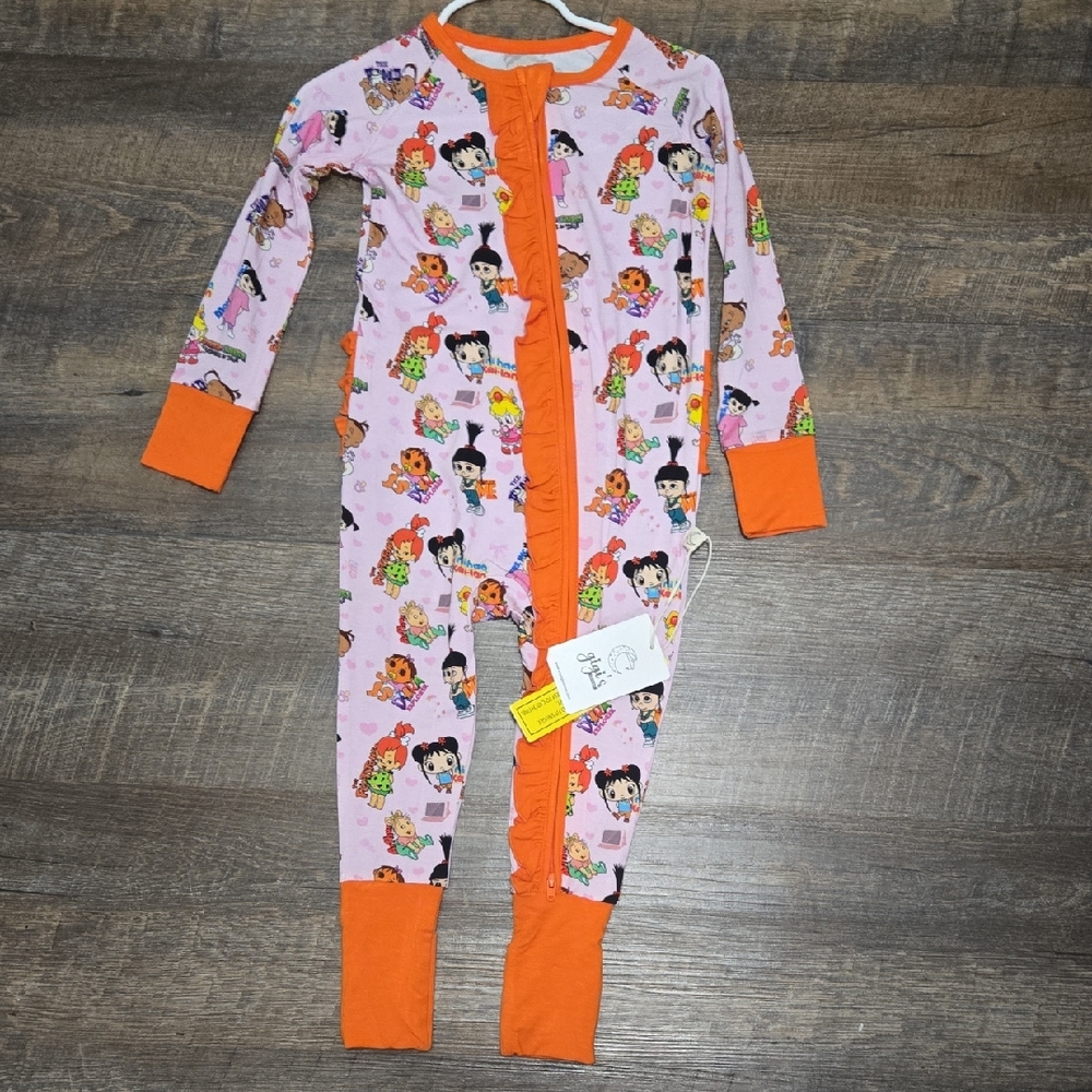 18-24 Month Bamboo Pink Character-Print One-Piece Pajamas with Orange Trim